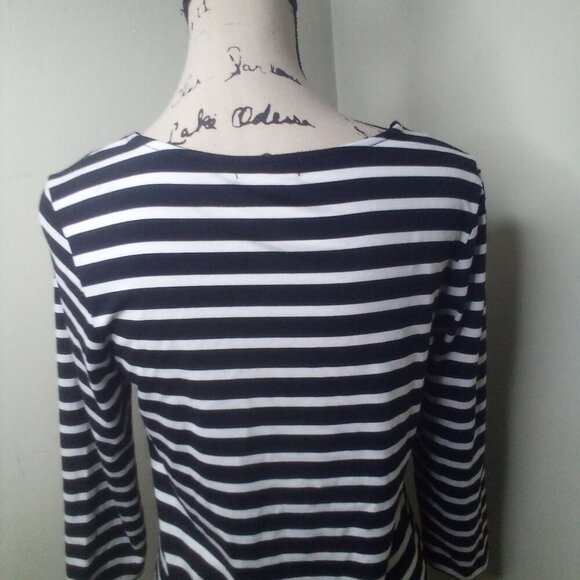 Verve Ami Shirt Women M 3/4 Sleeve Cut-Out Stripe Black White - Picture 13 of 16